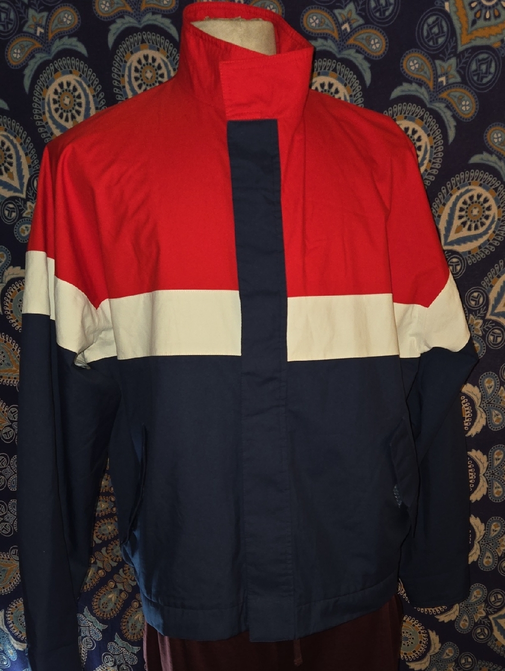 Men's Colorblock Windbreaker Jacket - Red, White & Navy